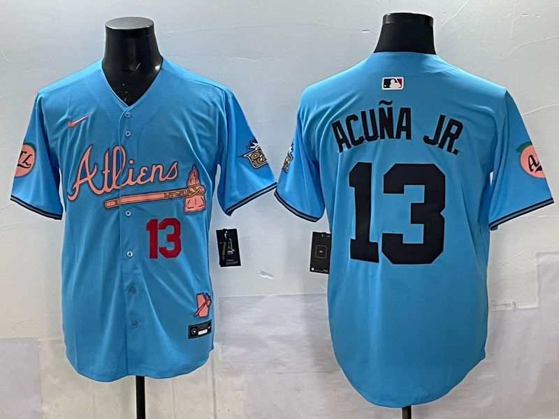 Men Atlanta Braves Nike #13 Acuna jr Light blue 5th generation Joint Name 2025 MLB Jersey 04